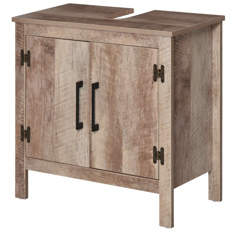 kleankin Pedestal Sink Storage Cabinet, Rustic Under Sink Cabinet, Bathroom Vanity Cabinet with Double Door Space Saver Organizer, Barnwood