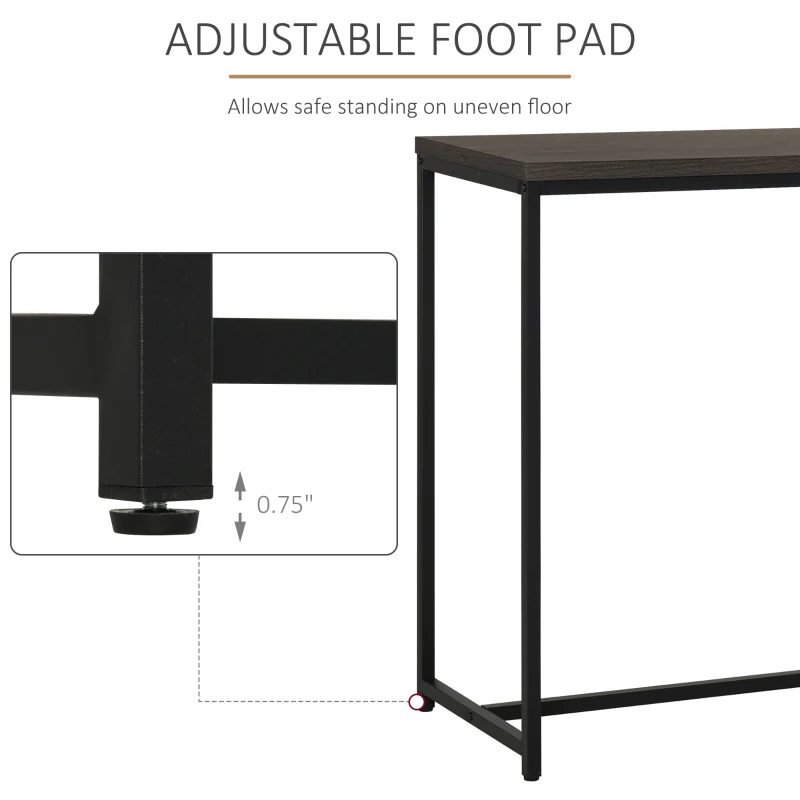 HOMCOM Industrial Steel Tube Bar Table with Wood Top, Steel Frame, 2-Tier Storage Shelf, Adjustable Footpad, Pub Table for Kitchen Dining Room, Walnut