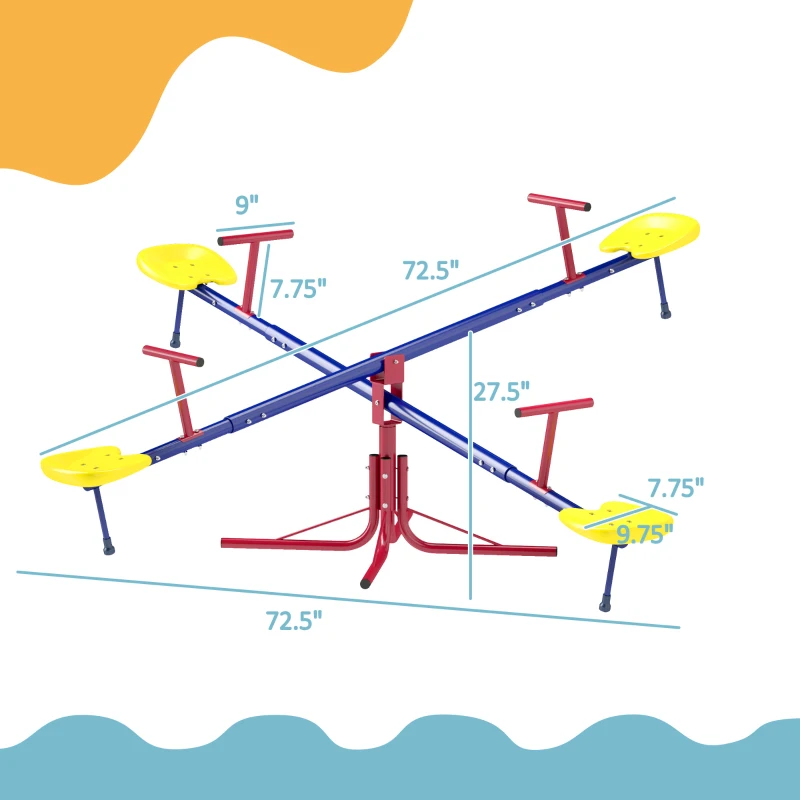 Outsunny Kids Seesaw Swivel Teeter Totter with 360° Spinning, 4 Seater Seesaw Outdoor Playground Equipment for Backyard, Boys and Girls Aged 3-8 Years Old