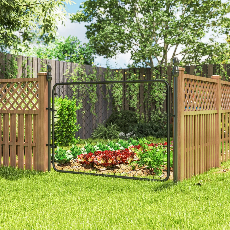 Outsunny Garden Gate Chain Link Fence Gate, Galvanized Steel Garden Door for Yard Entrance Way, 47.2 x 70.9 in., Black