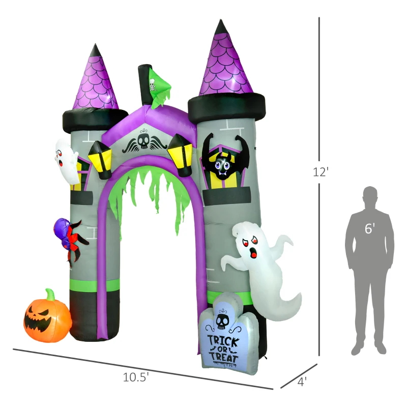 Outsunny 12ft Large Inflatable Halloween Archway with Ghost, Pumpkin, Spider and Bat