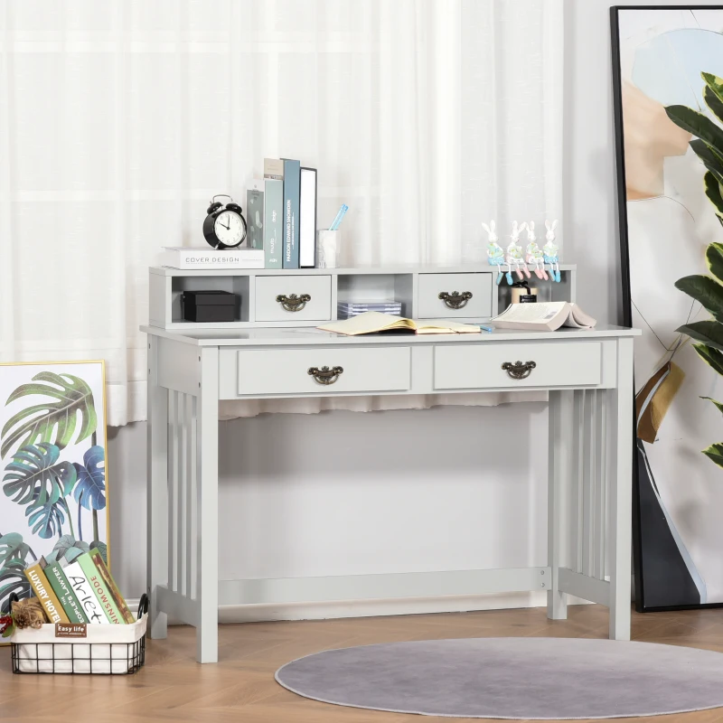 HOMCOM Study Writing Desk Computer Table Workstation with Removable Shelf, 2 Drawers, and Wide Tabletop, Grey