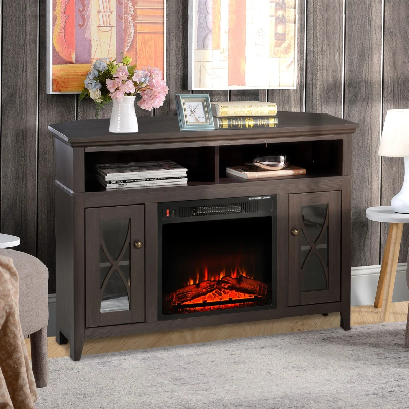 HOMCOM Electric Fireplace TV Stand for 50", Media Console Center Cabinet with 2 Shelves and 2 Cabinets with Adjustable Shelves for Corner, Dark Brown