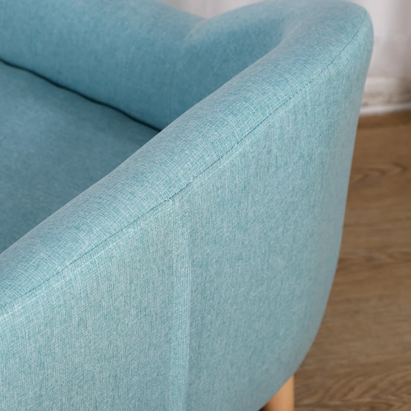 Qaba 2-Seat Kids Sofa, Toddler Sofa Couch, Linen-Like Fabric & Wood Frame Sofa Chair for Ages 3-7, 11" High Seat, Blue