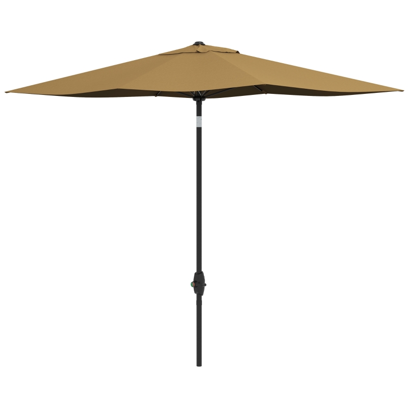 Outsunny 6.6' x 10' Rectangular Market Umbrella, Patio Outdoor Table Umbrella with Crank and Push Button Tilt, Coffee