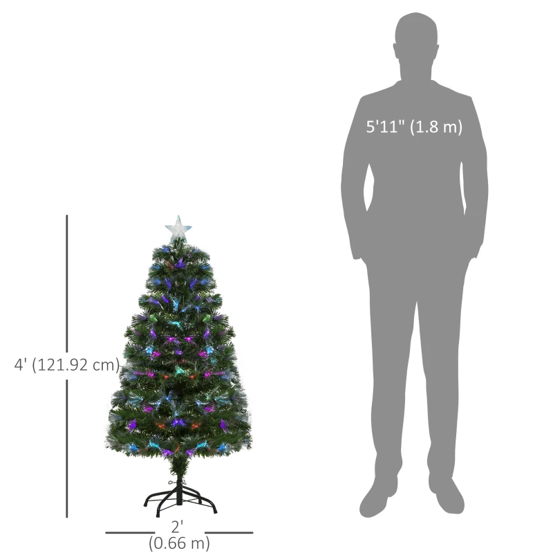 HOMCOM 4ft Pre-Lit Optic Fiber Xmas Tree Artificial Spruce Tree Top Star