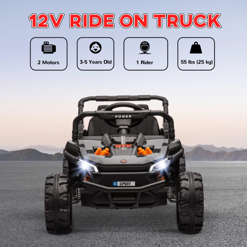 Qaba 12V Ride On Truck, Battery Powered Electric Car for Kids w/ Remote Control, 4-Wheel Suspension & LED Lights, Black