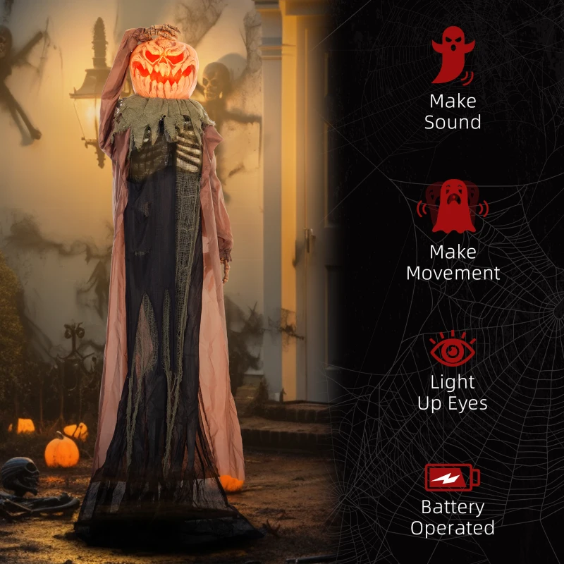 HOMCOM 6' Life Size Decoration Animatronic Skull Pumpkin Ghost Outdoor Halloween, Sound and Motion Activated