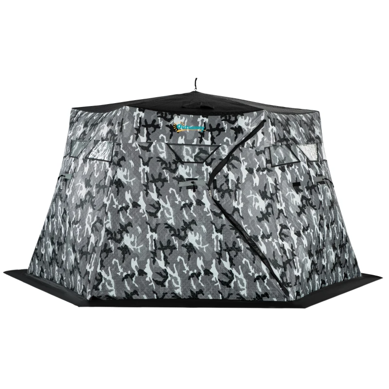 Outsunny 4 Person Insulated Pop-Up Ice Fishing Shelter, 360-Degree View, Portable Ice Fishing Tent Shanty with Carry Bag, Two Doors and Anchors for Low-Temp -22℉, Camouflage