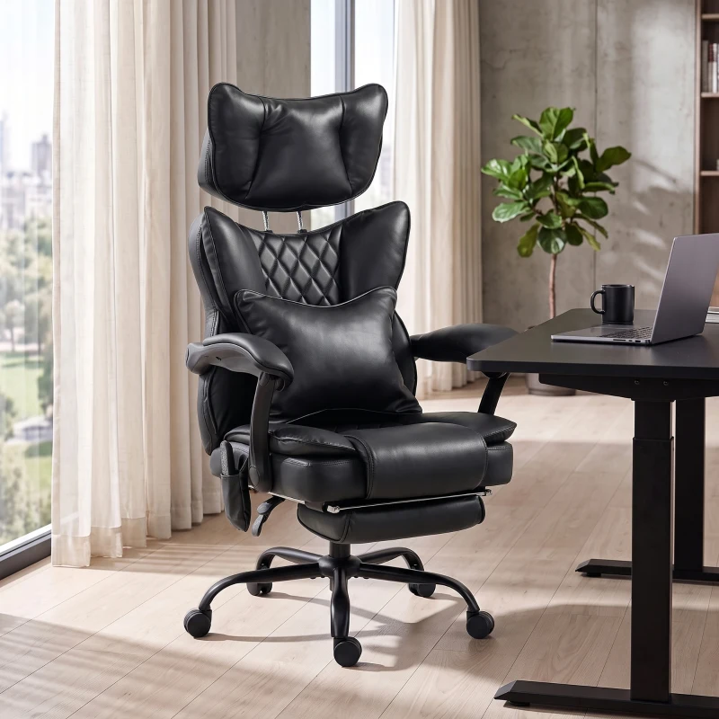 HOMCOM High Back Vibration Massage Office Chair, Heated Reclining PU Leather Computer Chair with Headrest, Black