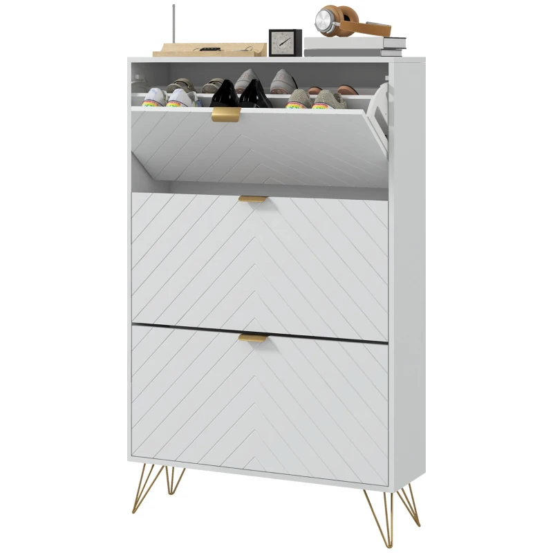 HOMCOM Modern Shoe Storage Cabinet with 3 Flip Drawers for 18 Pairs, Narrow Shoe Organizer for Entryway, Hallway, White