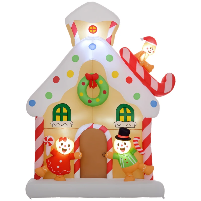 Outsunny 7FT Giant Inflatable Gingerbread House, Christmas Blow Up Decoration with Built-in LED Lights for Indoor, Outdoor, Yard