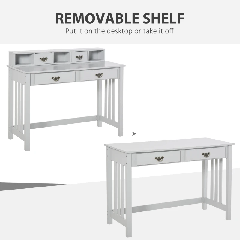 HOMCOM Study Writing Desk Computer Table Workstation with Removable Shelf, 2 Drawers, and Wide Tabletop, Grey