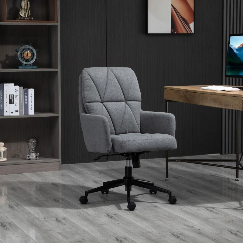 Vinsetto Office Chair Swivel Upholstered Task Chair with Double Thick Padded Backrest, Adjustable Height, Soft Cushioned Seat and 5 Wheels, Grey
