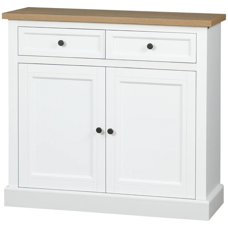 HOMCOM Sideboard Buffet Cabinet, Coffee Bar Cabinet with 2 Drawers and Double Door Cupboard for Kitchen, Living Room, Entryway, White