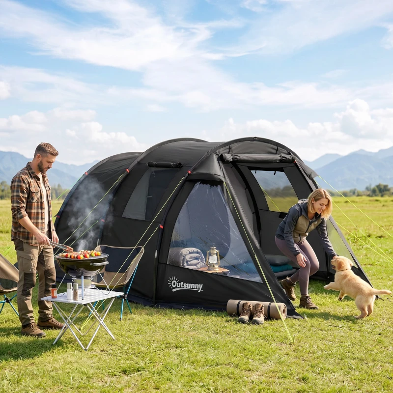 Outsunny 3-4 Person Easy Setup Cabin Tent with Two Room, Waterproof & UV30+ Camping Tent with Carrying Bag, Charcoal