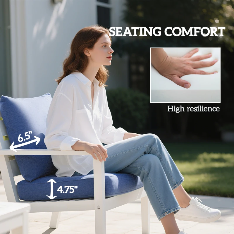 Outsunny Patio Chair Cushions Set of 2 with Seat & Backrest, Fade Resistant Seat Replacement Cushion Set, Blue