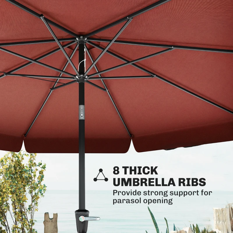 Outsunny 8.5 ft Outdoor Market Table Umbrella, Round Patio Umbrella with Tilt and Crank for Garden, Backyard, Deck, Wine Red