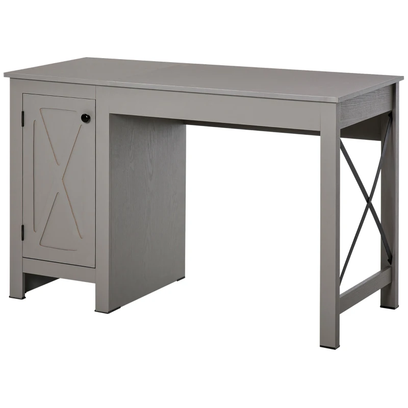 HOMCOM Home Office Writing Desk with Lower Storage Cabinet and X Bar Metal Frame, Grey
