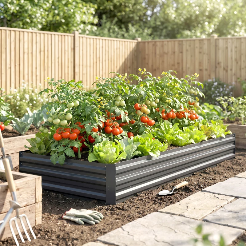 Outsunny 95" x 36" x 12" Galvanized Raised Garden Bed, Easy DIY and Cleaning for Growing Flowers, Herbs, Succulents, Gray