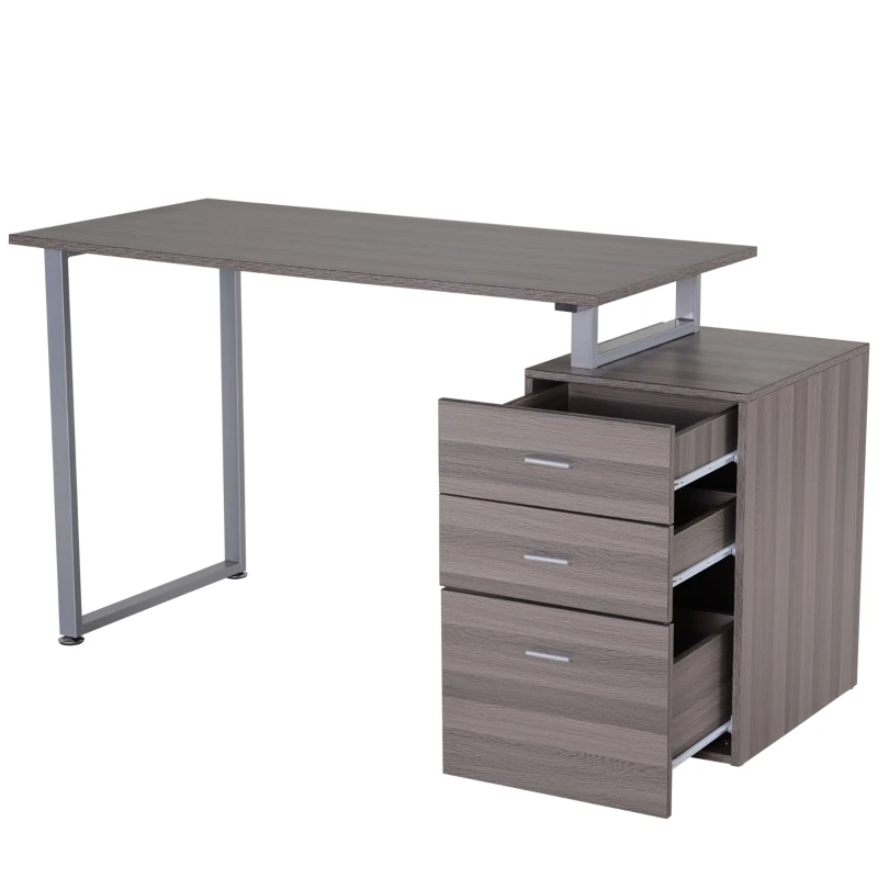 HOMCOM 47" Computer Desk Writing Table Workstation with Multi-Use Reversible 3 Drawers Metal Frame Home Office Furniture, Dark Wood Grain