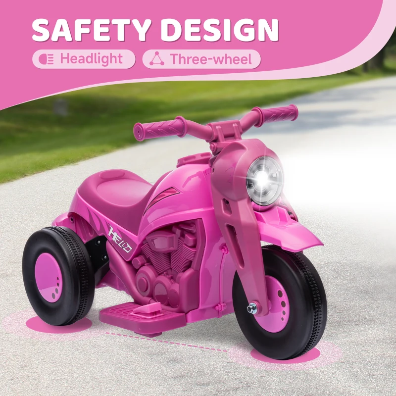 Qaba Ride On Motorcycle, 6V Ride on Bubble Car, 3 Wheeled Electric Motorcycle for Kids w/ LED Headlight, Music, Pink