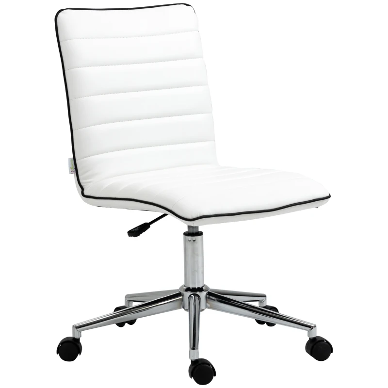 Vinsetto Mid-Back Armless Office Chair Task Chair with PU Leather, Adjustable Height and Swivel Seat Ribbed, White
