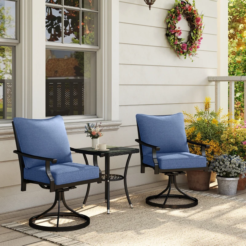 Outsunny Patio Chair Cushions Set of 2 with Seat & Backrest, Fade Resistant Seat Replacement Cushion Set, Blue