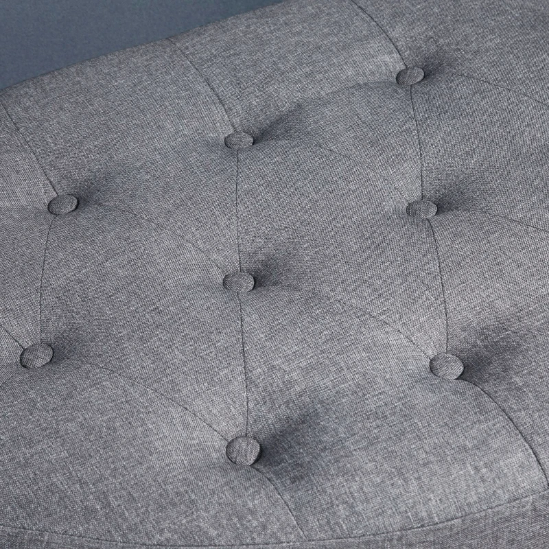 HOMCOM Half Moon Storage Ottoman, Upholstered Button Tufted Storage Bench with Lift Lid and Wood Legs, for Living Room, Entryway, Gray