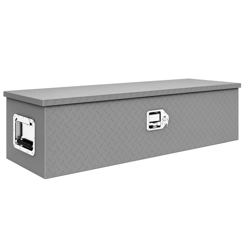 HOMCOM 39" x 13" x 10" Truck Tool Box Heavy Duty Aluminum Trailer Tongue Box with Lock and Keys for Pick Up Truck RV Trailer