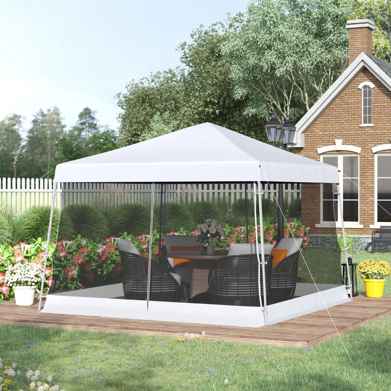Outsunny Slant Leg Pop Up Canopy Tent with Netting and Carry Bag, Instant Sun Shelter, Tents for Parties, Height Adjustable, for Outdoor, Garden, Patio, (11.5'x11.5' Base / 10'x10' Top), White
