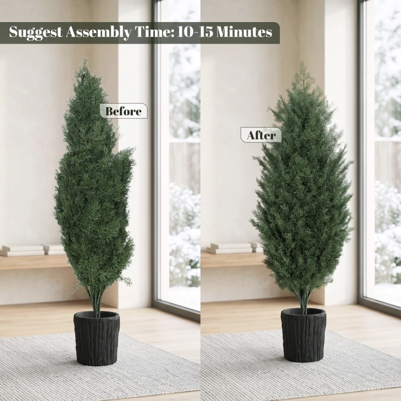 HOMCOM 4ft Artificial Christmas Tree Set of 2, UV Resistant Faux Cedar Tree with 291 PE Branch Tips and Pot, Green
