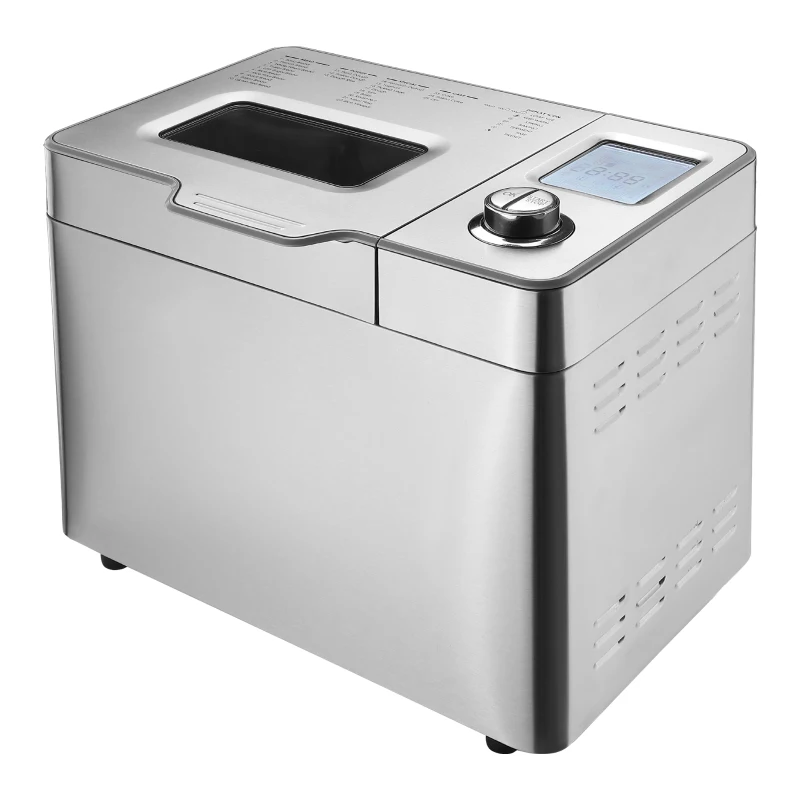 HOMCOM 2LB Bread Maker, Stainless Steel Bread Machine with 25 Programmable Settings, 3 Shade Crust Options, LCD Display, Gluten Free, Silver