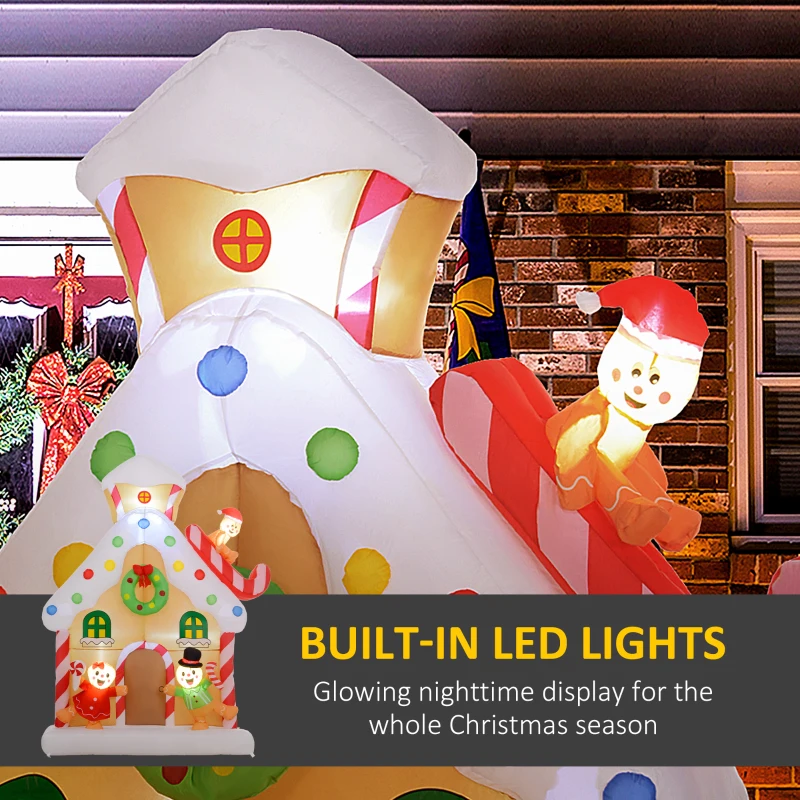 Outsunny 7FT Giant Inflatable Gingerbread House, Christmas Blow Up Decoration with Built-in LED Lights for Indoor, Outdoor, Yard