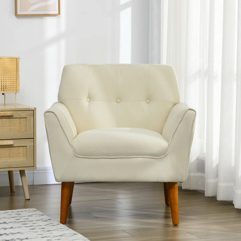 HOMCOM Traditional Accent Chair, Button Tufted Armchair with Wood Legs for Living Room, Bedroom, Beige