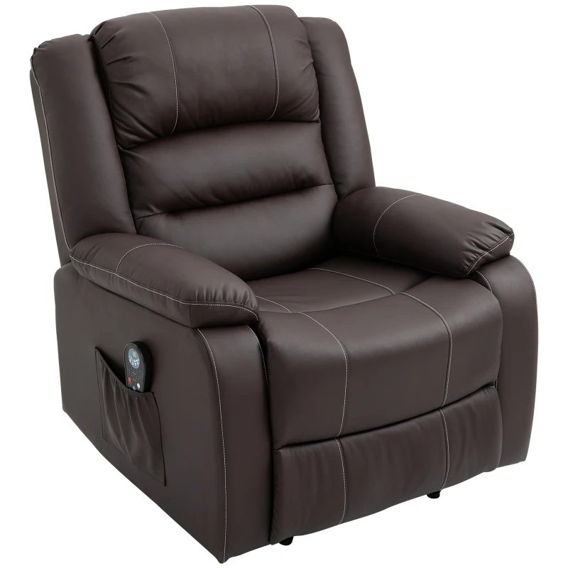 HOMCOM Vibrating Massage PU Leather Recliner Chair with Footrest, Remote Control, and 8 Massaging Points, Brown