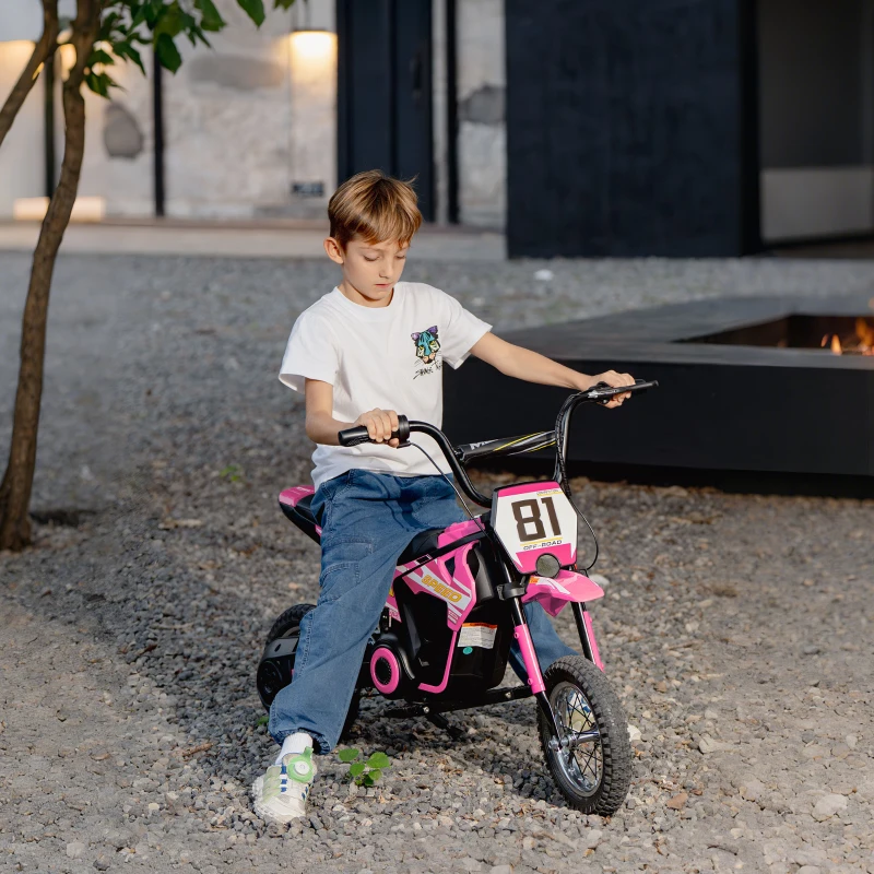 Qaba 24V Kids Motorcycle, Electric Dirt Bike with 250W Motor, Up to 9.9 MPH, 12" Inflatable Tires and Rear Suspension, Pink