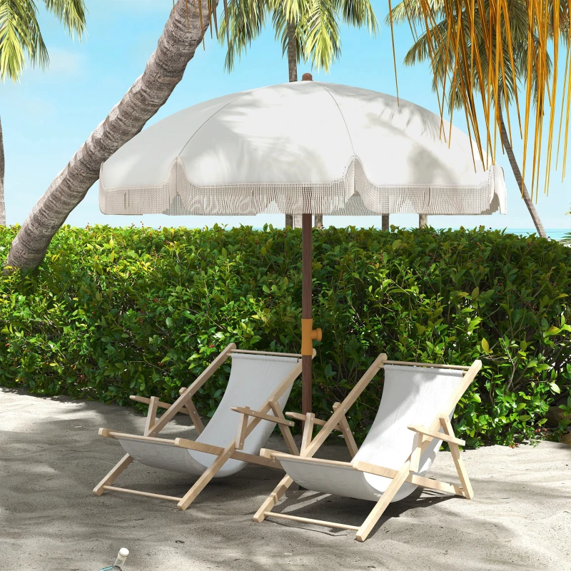 Outsunny 6.2' Beach Umbrella for Travel, Vent, Ruffles, Carry Bag, Portable Outdoor Umbrella for Garden, Light Gray