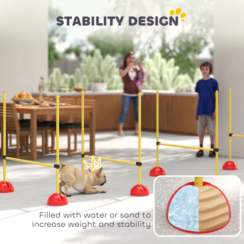 PawHut Dog Agility Training Equipment, 4 PCS Obstacle Course with Height Adjustable Jump Hurdle and Bag, Yellow