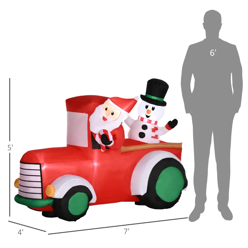 Outsunny 5ft Christmas Inflatables Outdoor Decorations Santa Claus Driving a Car with Snowman, Blow-Up LED Yard Christmas Decor for Party, Garden, Lawn, Holiday