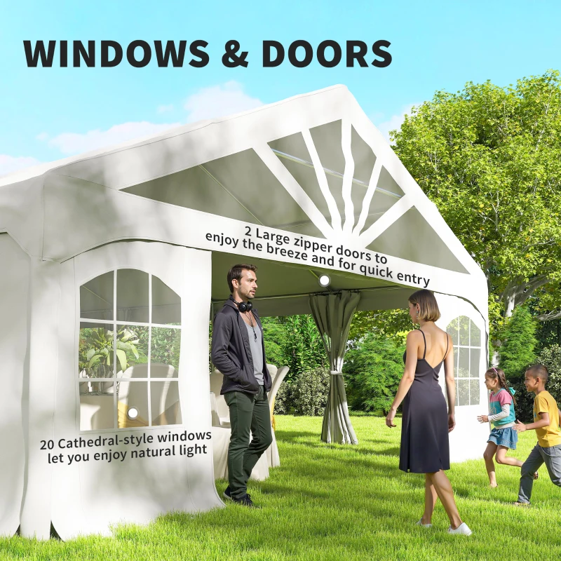Outsunny Heavy Duty Party Tent, 19.5' x 39' Large Sun Shade Canopy Tent for Parties, Wedding, Events, BBQ Grill, White