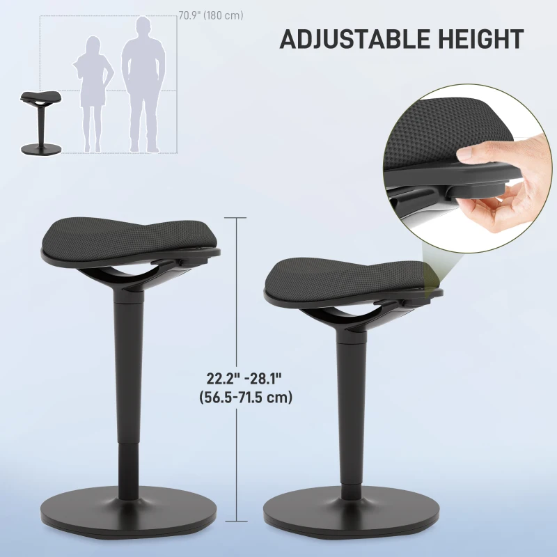 HOMCOM Standing Desk Stool, Ergonomic Wobble Chair, Adjustable Leaning Stool for Office Desks, with Rocking Motion, Black