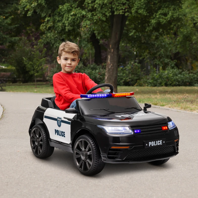 Qaba 12V Kids Ride on Car w/ Remote Control, Siren, Light, Music, Spring Suspension, Horn & Transport Wheel, Black