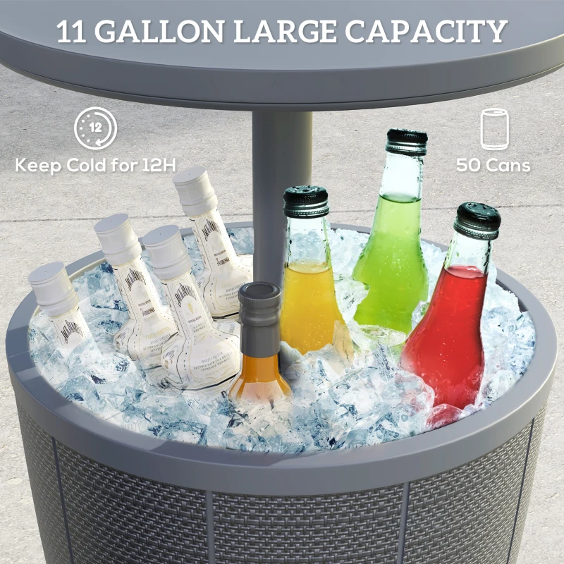 Outsunny 11 Gallon Patio Cooler Side Table, Outdoor Cooler Bar Table with Height Adjustable Top, Drainage Plug, Grey