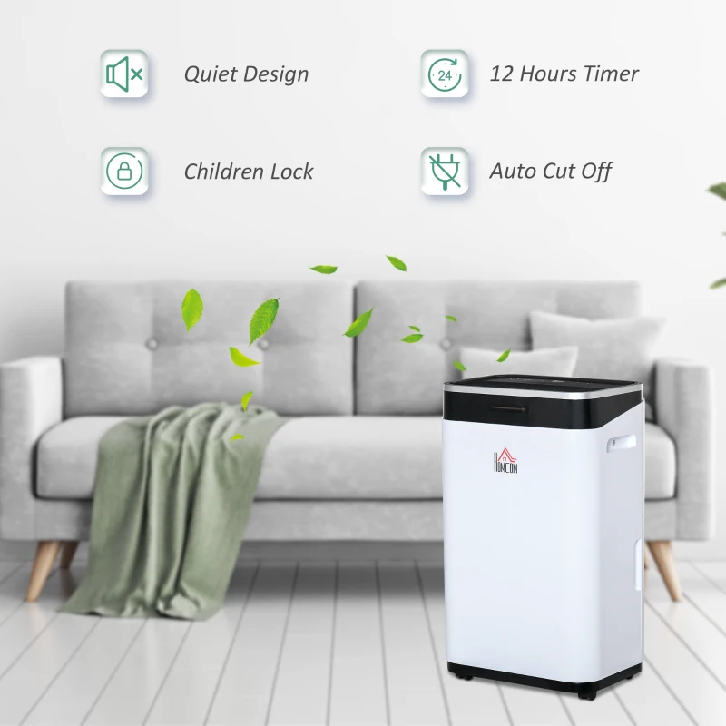 HOMCOM 2520 Sq. Ft Portable Electric Dehumidifier For Home, Bedroom or Basements with 14 Pint Tank, 2 Speeds and 3 Modes, 42 pt/Day, White