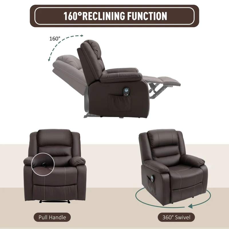 HOMCOM Vibrating Massage PU Leather Recliner Chair with Footrest, Remote Control, and 8 Massaging Points, Brown