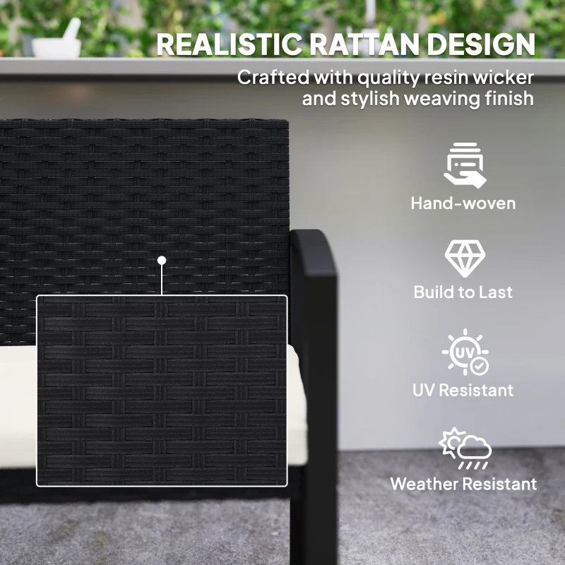 Outsunny 2 Seater Outdoor Bench, Rattan Garden Bench Loveseat with Cushion, Armrests, Steel Frame for Patio, Porch, Beige
