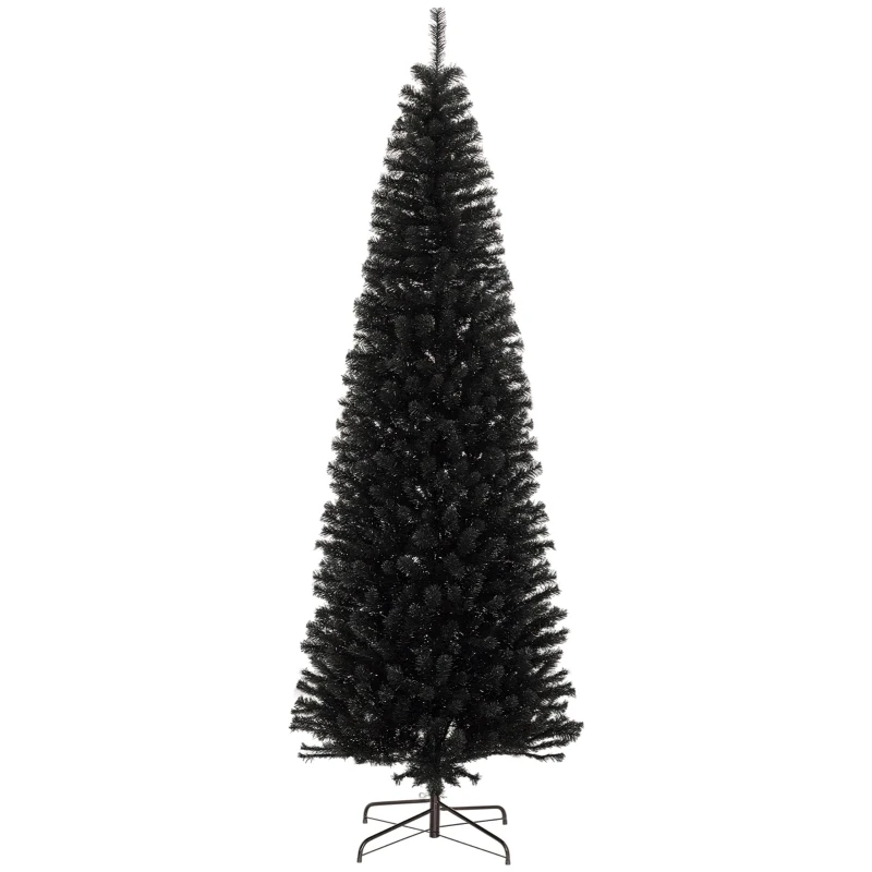 HOMCOM 8 FT Artificial Christmas Tree Pencil Xmas Tree with Stand, 1168 Tips, Holiday Home Indoor Decoration for Party, Black