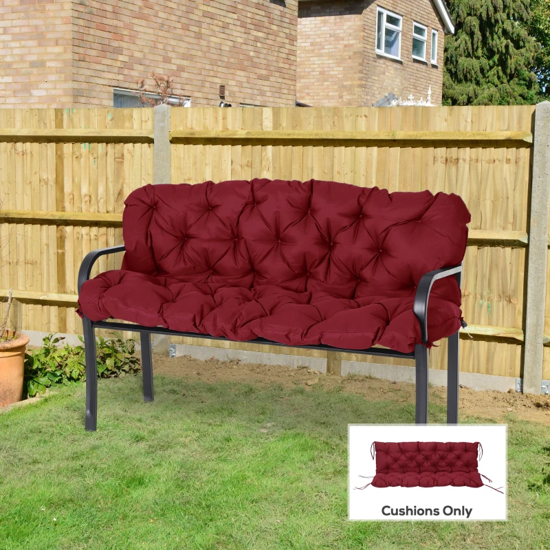 Outsunny 59" x 38" Tufted Bench Cushion for Outdoor Furniture, 3-Seater Replacement for Swing Chair, Patio Sofa/Couch, Wine Red