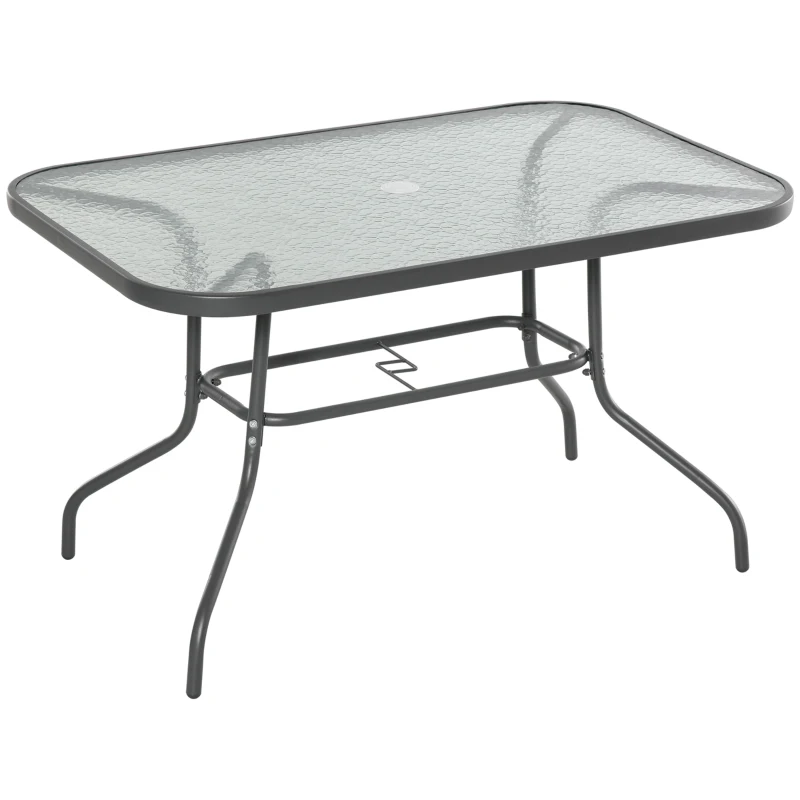 Outsunny Metal Garden Dining Table with Umbrella Hole, Outdoor Patio Table with Tempered Glass Top, 47.25" x 31.5"